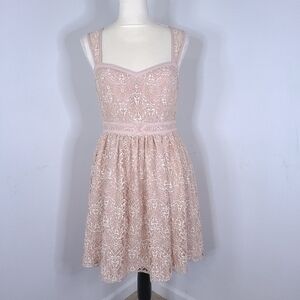 Minuet Lace Sleeveless Fit and Flare Dress Rose Pink Medium